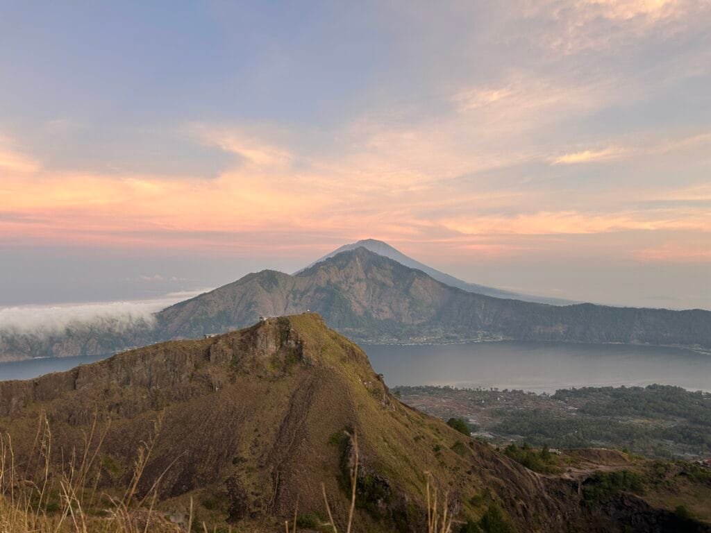 The sunsetting over Mt Batur Bali