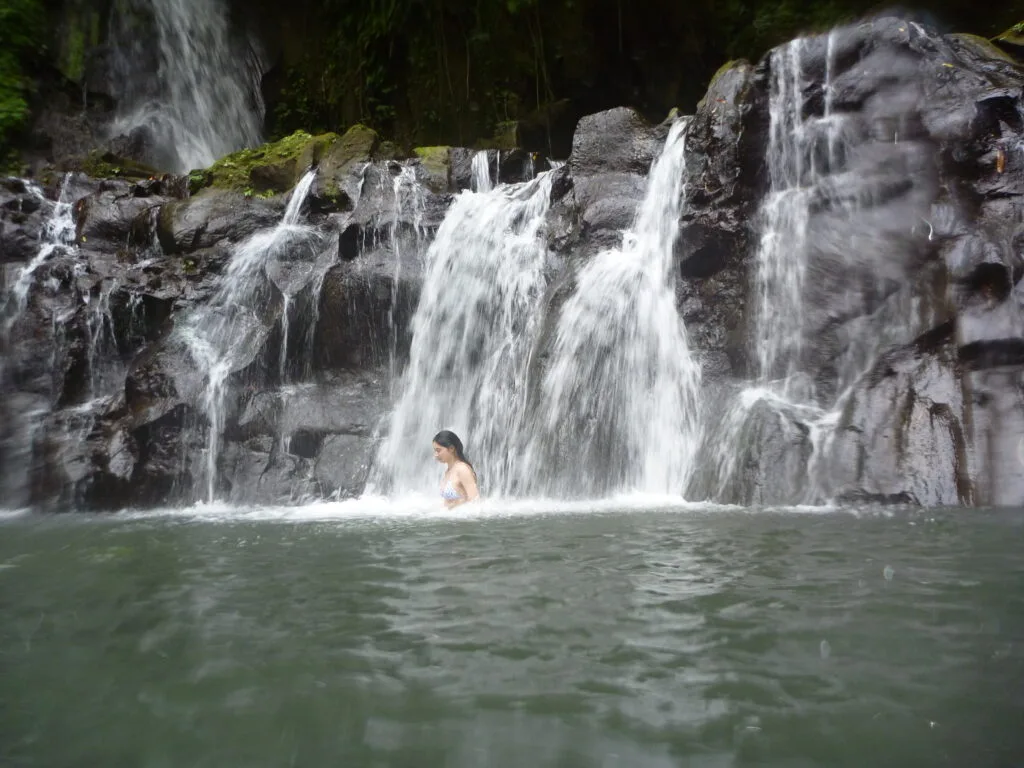 winona under a waterfall